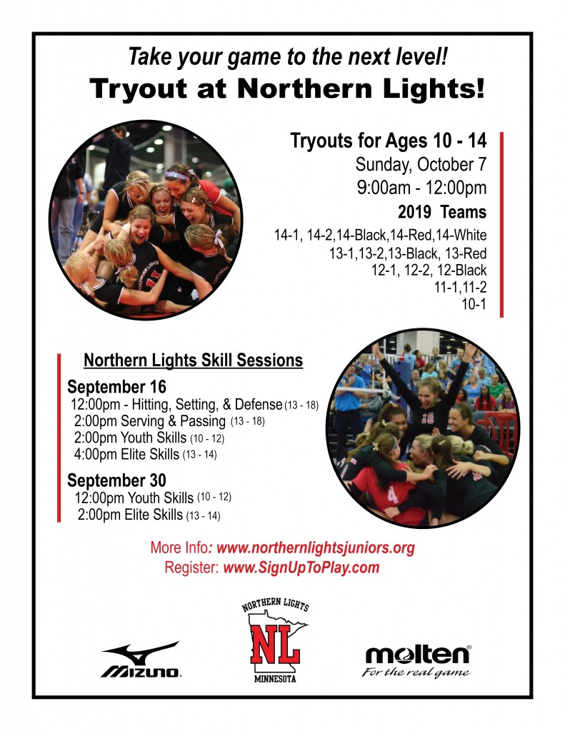 2019 Tryout Info Northern Lights Junior Volleyball